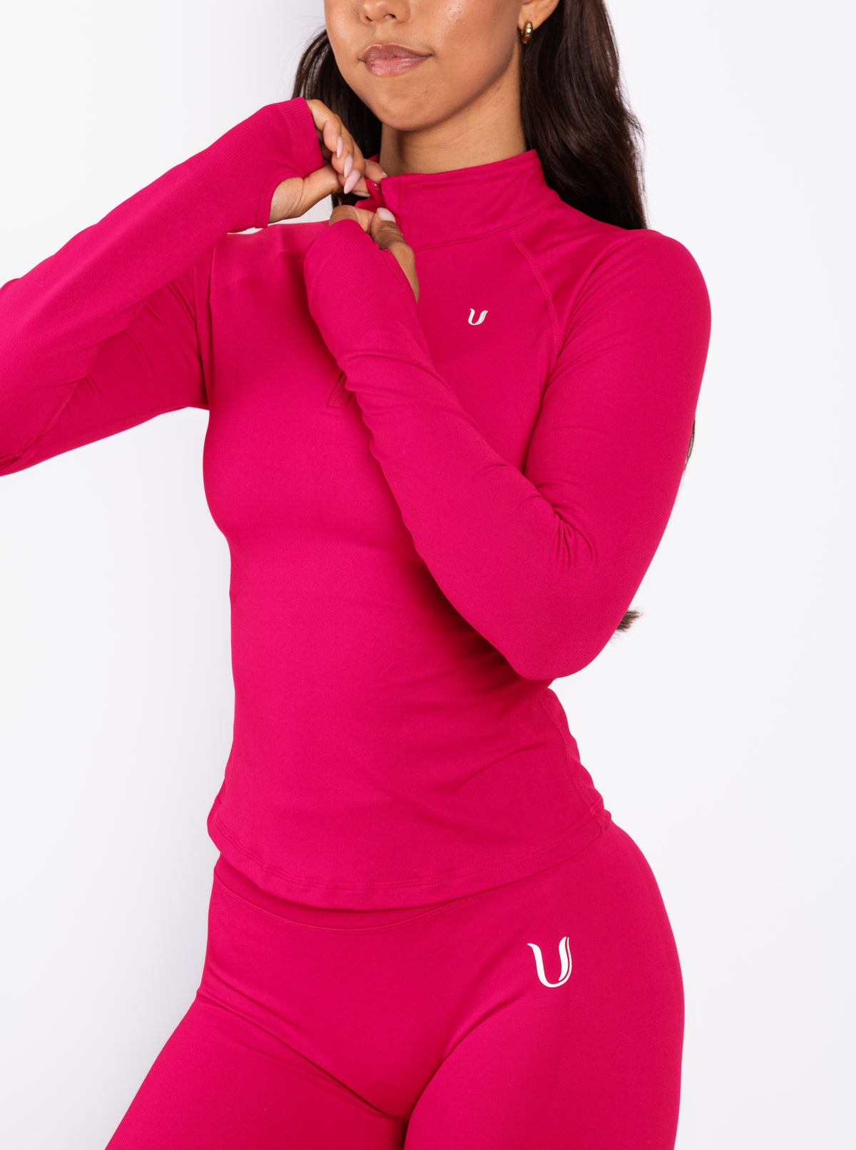 Beau | Half Zip Long Sleeve Top - Raspberry