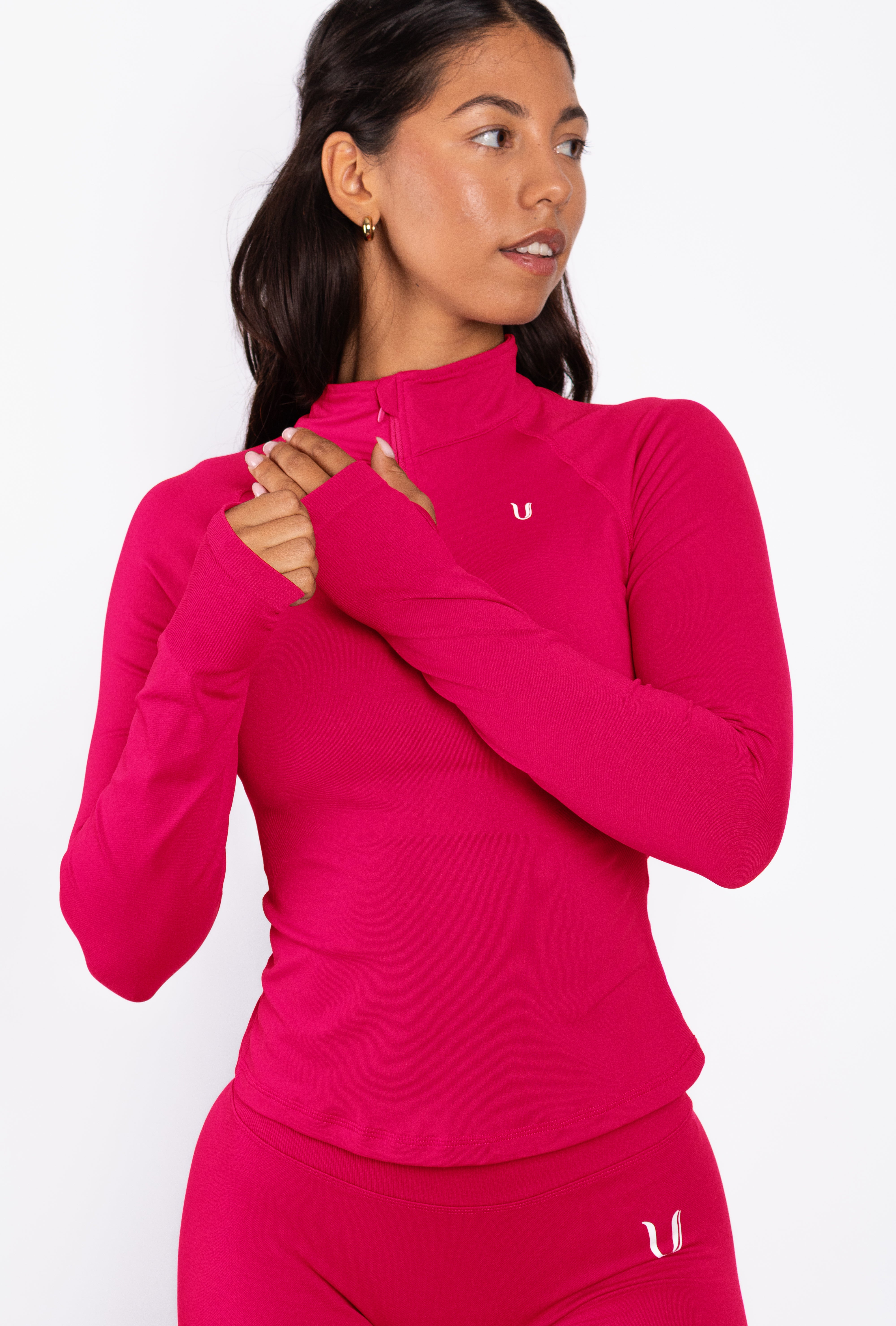 Beau | Half Zip Long Sleeve Top - Pink